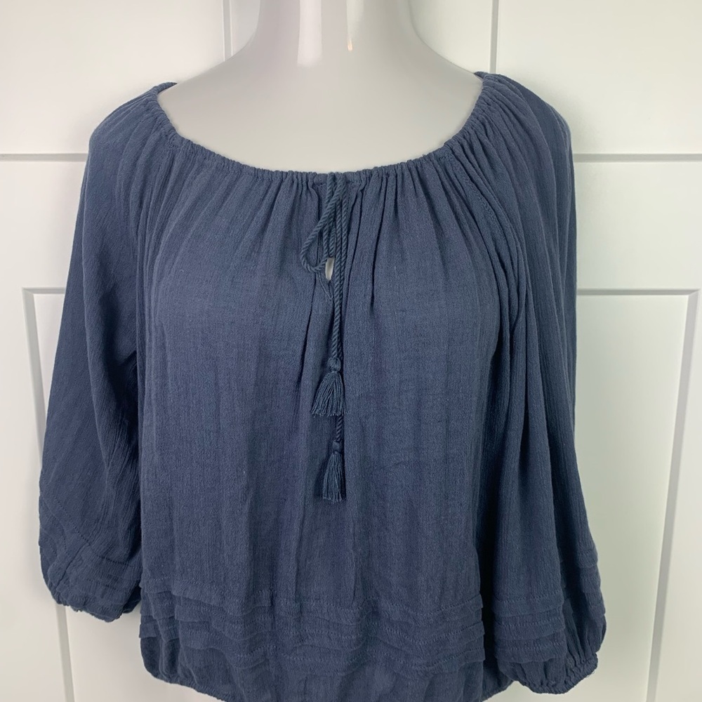 Ralph Lauren Denim Supply Boho Blouse S Blue Tassels Romantic Cottagecore - Picture 5 of 8